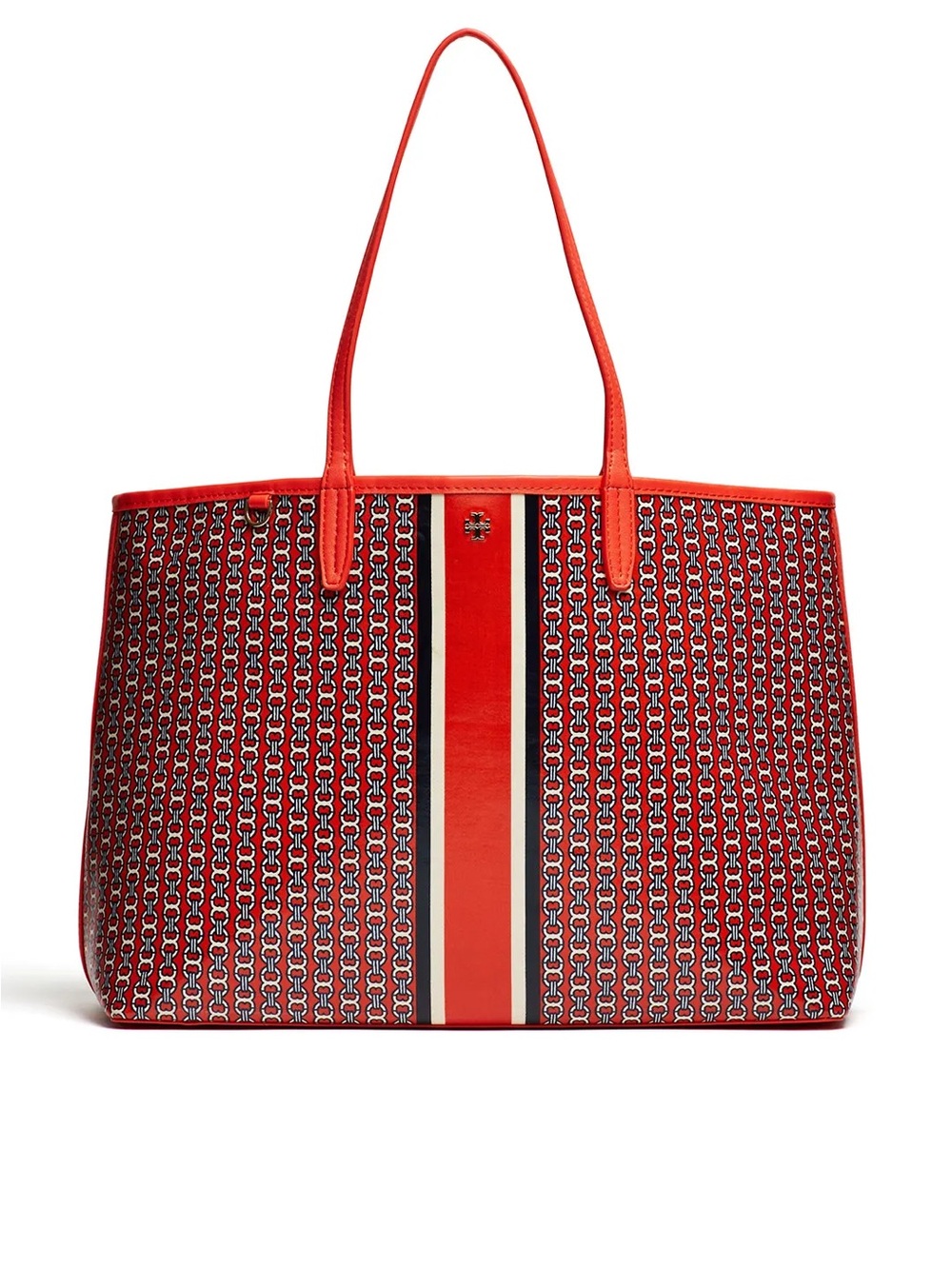 Tory Burch red Orange Gemini Link Canvas Open Top Large Tote Purse